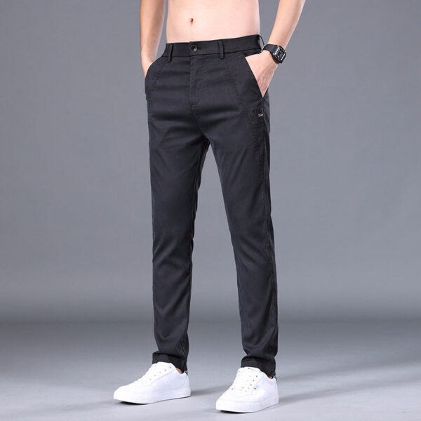 Men's Tencel Straight Trousers Slim Fit Skinny Pants - Image 3