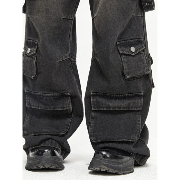 Multi Pocket Vintage Wide Leg Jeans For Men - Image 5