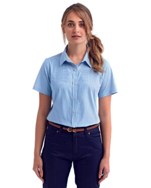 Artisan Allure: The Ladies' Microcheck Gingham Short-Sleeve Cotton Shirt from the Artisan Collection by Reprime