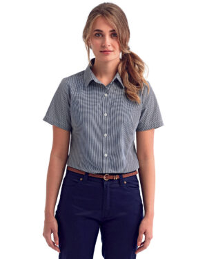 Artisan Allure: The Ladies' Microcheck Gingham Short-Sleeve Cotton Shirt from the Artisan Collection by Reprime