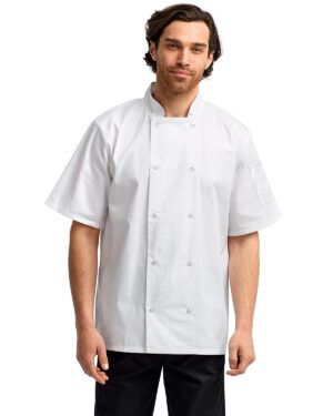 Artisan Elegance: The Unisex Studded Front Short-Sleeve Chef's Coat from the Artisan Collection by Reprime