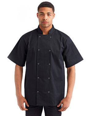 Artisan Elegance: The Unisex Studded Front Short-Sleeve Chef's Coat from the Artisan Collection by Reprime