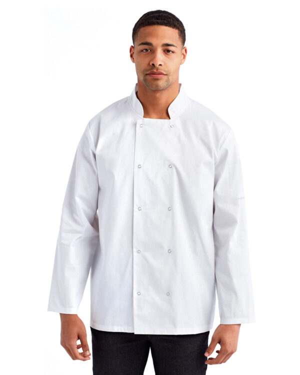 Artisan Mastery: The Unisex Studded Front Long-Sleeve Chef's Coat from the Artisan Collection by Reprime - Image 2