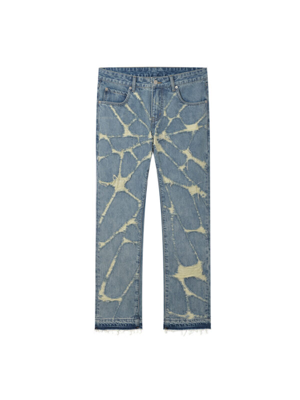 High Street Wash Destroyed Spider Web Straight Leg Jeans - Image 2