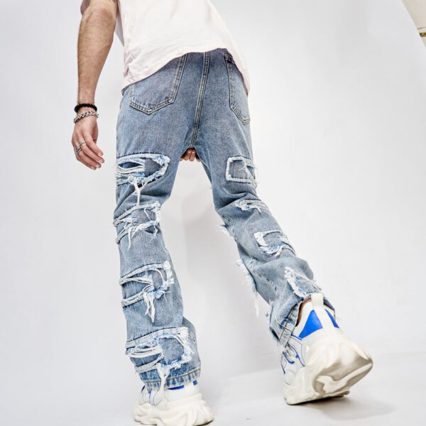 High Street Trousers Man's Pants Full Length Patched Straight Fit Men's Hip Hop Jeans - Image 5