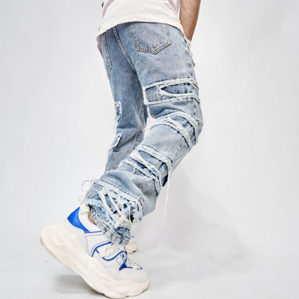 High Street Trousers Man's Pants Full Length Patched Straight Fit Men's Hip Hop Jeans - Image 2